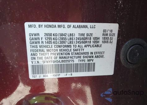 2018 Honda Pilot Ex-L from USA, damaged, VIN 5FNYF6H54JB035275
